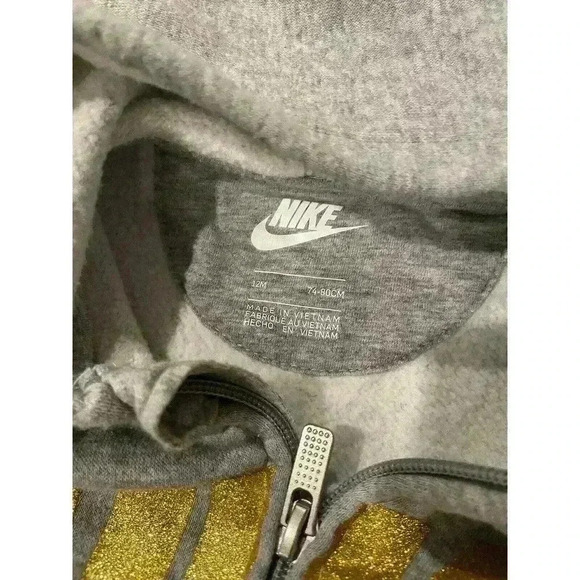 Nike Baby Coverall 12m French Terry Futura Hooded Gold Sparkle Jumpsuit Outfit - Picture 2 of 2